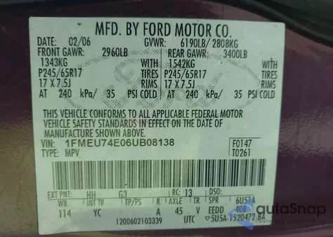 2006 Ford Explorer Eddie Bauer from USA, damaged, VIN 1FMEU74E06UB08138
